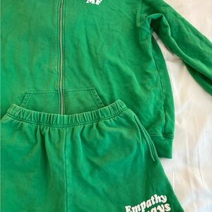 Green Zip-Up Hoodie and Shorts Set